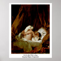 Girl In Bed With A Dog By Jean-Honore Fragonard