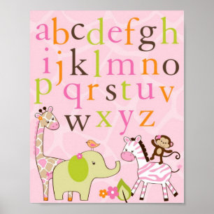 Poster Girl Jungle Animal Alphabet Nursery Mur Art Imprim