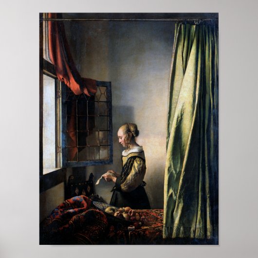 Poster Girl Reading a Letter à Open Window, Vermeer (Devant)