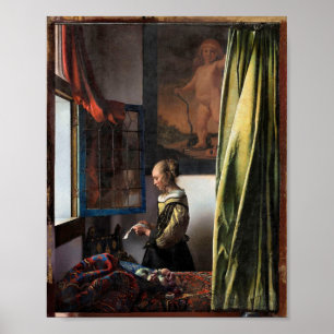 Poster Girl Reading a Letter à Open Window, Vermeer