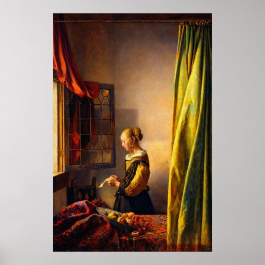 Poster Girl Reading a Letter at an Open Window by Vermeer (Devant)