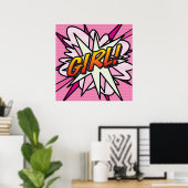 Poster GIRL rose mignonne bande dessinée Fun Superhero Gr (Bureau à domicile)
