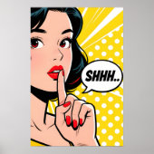 Poster Girl Saying Shhhhh Pop Art (Devant)