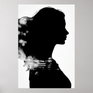 Poster Girl Silhouette Pittoresque Black & White Art mode