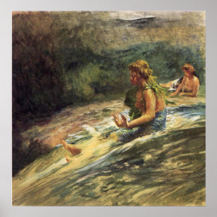 Poster 'Girl Sliding Down Water Fall' - LaFarge Print