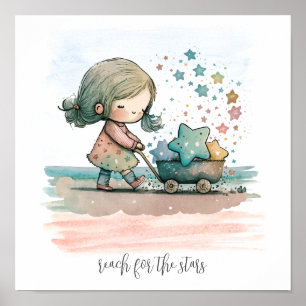 Poster Girl Stars Watercolor Nursery Wall Art