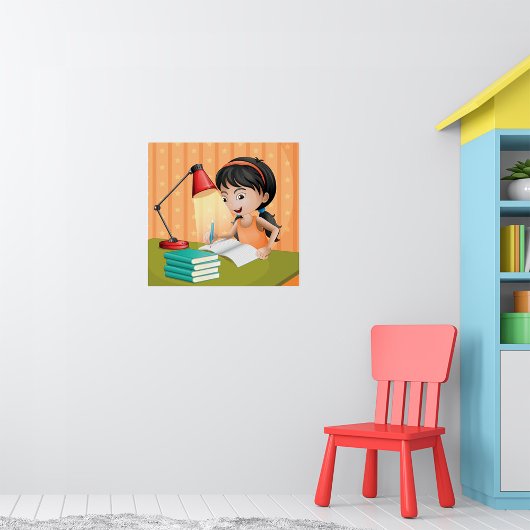 Poster Girl Studying at Desk Doing Homework