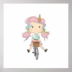 Poster Girl Unicorn Sur Un Vélo