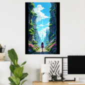 Poster Girl with backpack walking towards fantasy crystal (Bureau à domicile)
