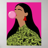 Poster Girl with Pink Bubblegum Illustration Funky Art  (Devant)