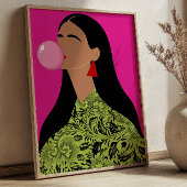 Poster Girl with Pink Bubblegum Illustration Funky Art