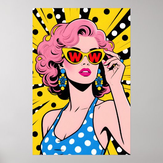 Poster Girl with Yellow Sunglasses Pop Art (Devant)