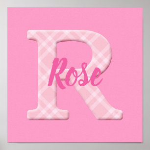 Poster Girls Name Custom Plaid Letter R