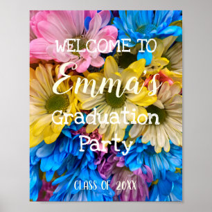 Poster Girly Floral Graduation Party Bright Typography
