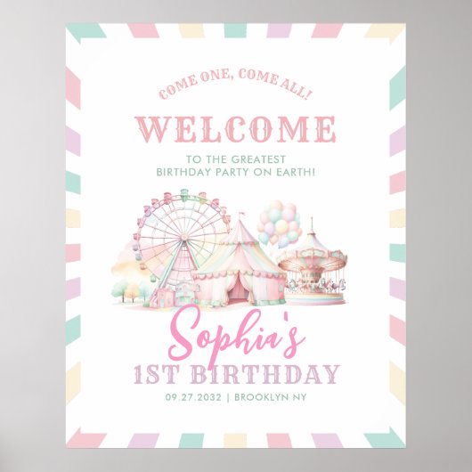 Poster Girly Pastel Carnival Anniversaire de enfant de ci (Devant)