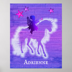 Poster Girly Pink & Blue Unicorn Personalized