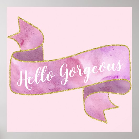 Poster Girty Pretty Blush Rose Hello Gorgeous Gold Ribbon (Devant)