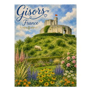 Poster Gisors France Château Normandie aquarelle