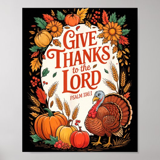 Poster Give Thanks To The Lord Fall Pumpkin Thanksgiving (Devant)