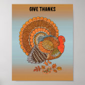 Poster Give Thanks Turkey Autimn Colours Fanned Tail Blue (Devant)