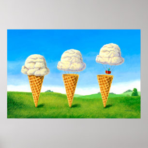 Poster Glace à la Crème Flottante - Peinture Drôle de Bal