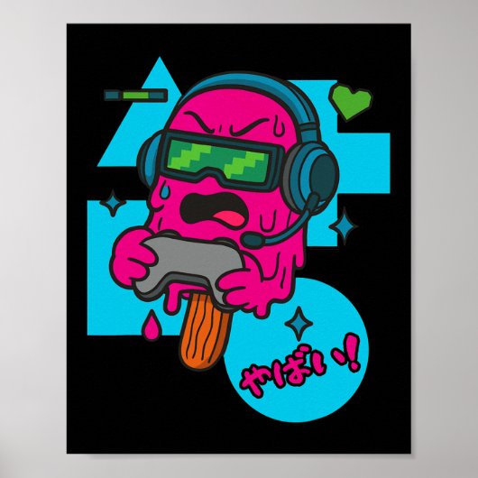 Poster Glace à l'eau Pixel Rage Gamer Drôle de crème glac (Devant)