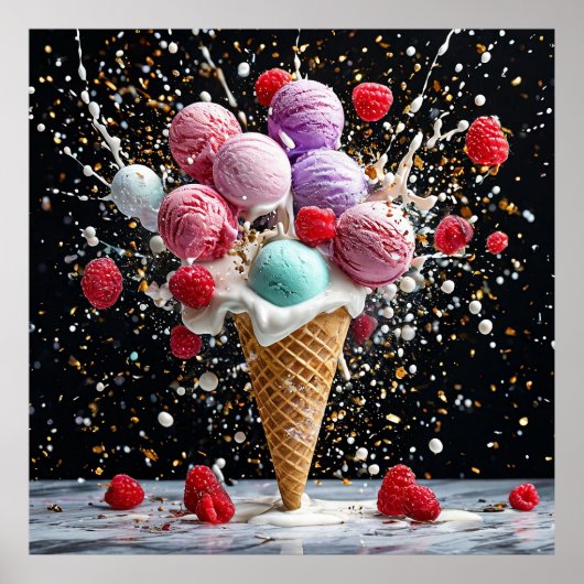 Poster Glace dans un cône gaufrette (Devant)