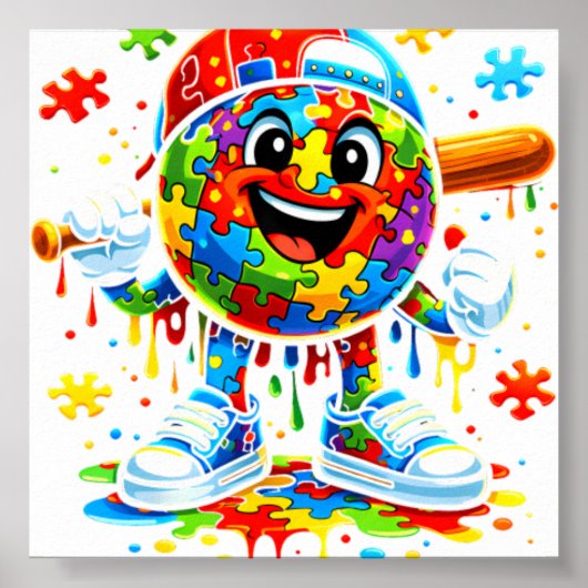 Poster Glace de baseball pour la sensibilisation à l'auti (Devant)