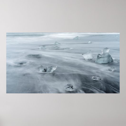 Poster Glace et eau sur une plage, Islande (Devant)