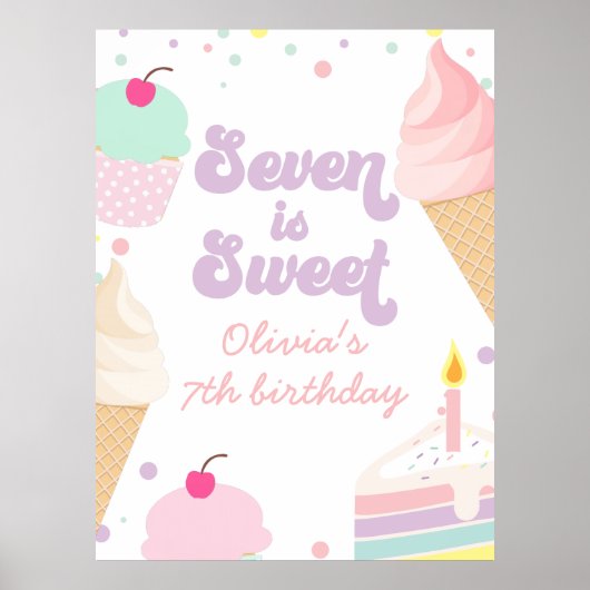 Poster Glace et Gâteau Sept est Douce 7e Anniversaire (Devant)