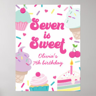 Poster Glace et Gâteau Sept est Douce 7e Anniversaire