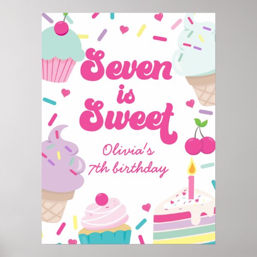 Poster Glace et Gâteau Sept est Douce 7e Anniversaire (Devant)