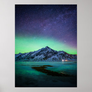 Poster Glace et neige   Aurora Borealis Voie Lactée Islan