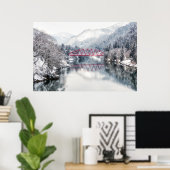 Poster Glace et neige | Pont rouge en hiver, Japon (Bureau à domicile)