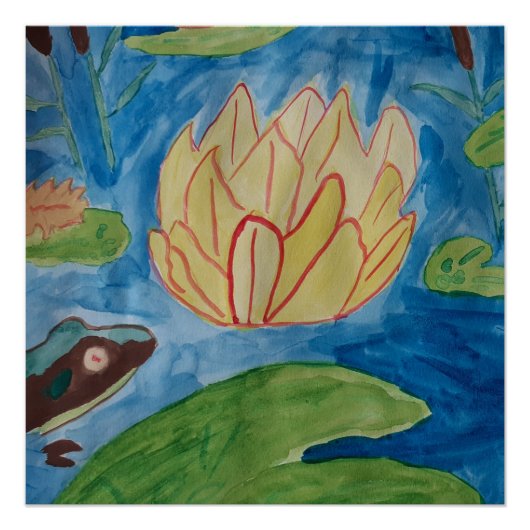 Poster glacé grenouille et Nénuphar (Devant)