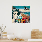 Poster "glaces sur la plage" (Cuisine)