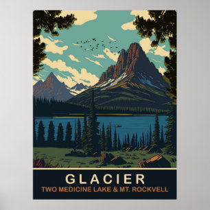 Poster Glacier, lac Two Medicine et mont Rockwell