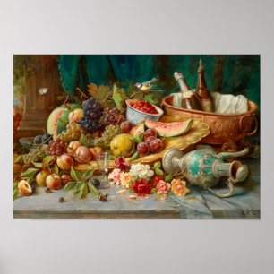 Poster Glacière de la Vie morte avec fruits et vins par Z