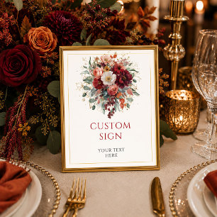 Poster Glam Bourgogne Or Floral Rouge Profond personnalis