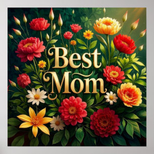 Poster Glam de belles fleurs florales pour la fête des mè