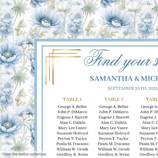 Poster Glam Dusty Blue Gold Aquarelle Mariage Siège