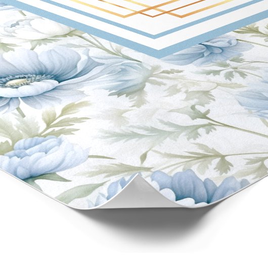 Poster Glam Dusty Blue Gold Aquarelle Mariage Siège (Coin)