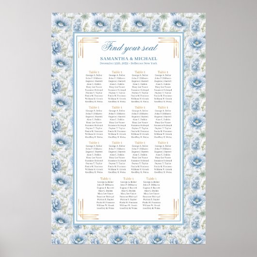 Poster Glam Dusty Blue Gold Aquarelle Mariage Siège (Devant)