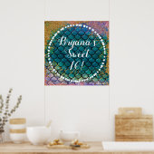 Poster Glam Mermaid Balances de poisson Turquoise violet  (Cuisine)