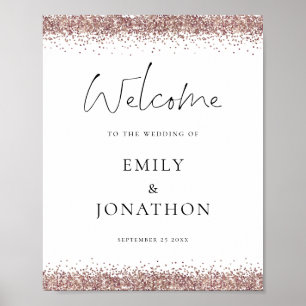 Poster Glam Rose Gold Pailleté Bienvenue au Mariage
