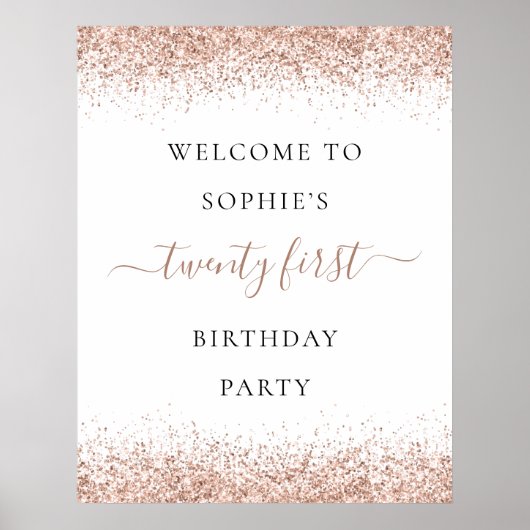 Poster Glam Rose Gold Parties scintillant Bienvenue 21e f (Devant)