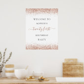 Poster Glam Rose Gold Parties scintillant Bienvenue 21e f (Cuisine)