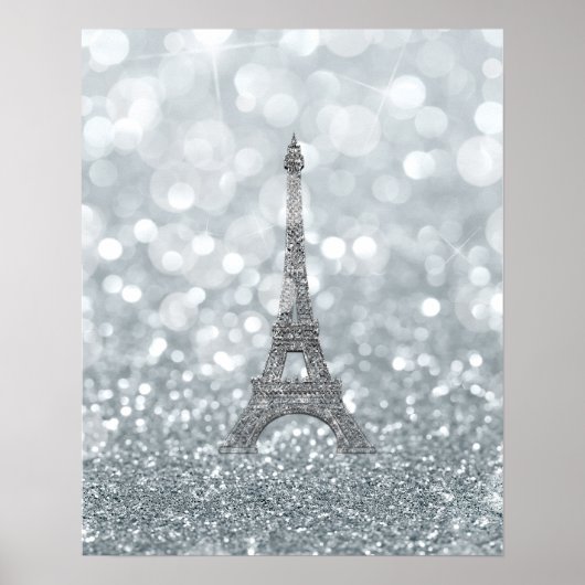 Poster Glam Tour Eiffel Parties scintillant Argent (Devant)