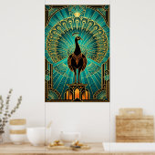 Poster Glamorous Art Deco Peacock Teal & Gold (Cuisine)