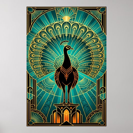 Poster Glamorous Art Deco Peacock Teal & Gold (Devant)